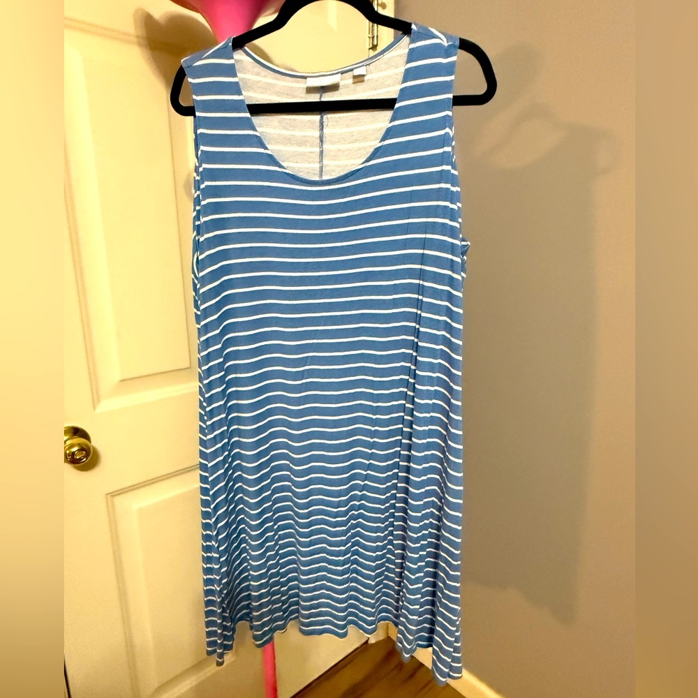 New York & Company Blue and White Striped Midi Dress